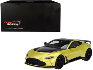 Top Speed TS0453 - 2022 Aston Martin V12 Vantage RHD (Right Hand Drive) Cosmopolitan Yellow with Black Hood and Top 1/18 Model Car by Top Speed