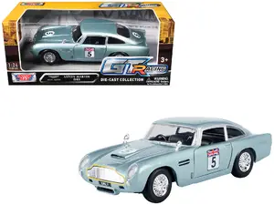 Motormax 73789 - Aston Martin DB5 RHD (Right Hand Drive) #5 Light Blue Metallic "GT Racing" Series 1/24 Diecast Model Car by Motormax