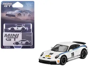 Mini Gt MGT01009 - Porsche 911 Dakar #19 "Rally 1974" Tribute Livery White with Blue Stripes Limited Edition 1/64 Diecast Model Car by Mini GT
