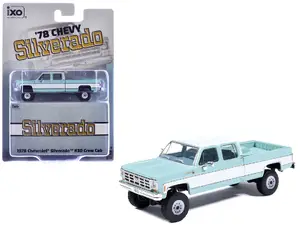 Ixo IA64007 - 1978 Chevrolet Silverado K30 Crew Cab Pickup Truck Light Blue and White with Blue Interior 1/64 Diecast Model by IXO Models