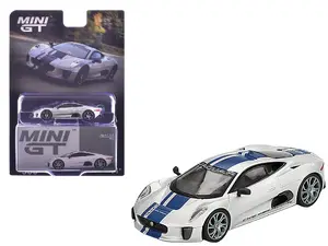Mini Gt MGT00960 - Jaguar C-X75 Silver Metallic with Blue Stripes Limited Edition 1/64 Diecast Model Car by Mini GT