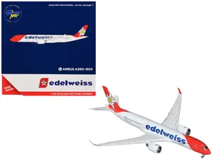 Geminijets GJ2315F - Airbus A350-900 Commercial Aircraft with Flaps Down Configuration "Edelweiss Air" (HB-IHC) White with Red Tail 1/400 Diecast Model Airplane by GeminiJets
