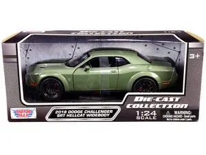 Motormax 79350grn - 2018 Dodge Challenger SRT Hellcat Widebody Green Metallic with Black Stripes 1/24 Diecast Model Car by Motormax