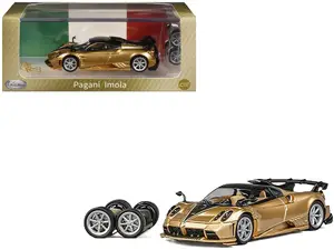 Cm Models CM64-IMOLA-01 - Pagani Imola Gold Carbon Metallic with Black Carbon Top with Extra Wheels 1/64 Diecast Model Car by CM Model
