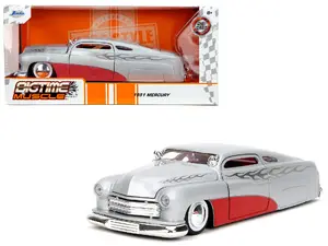 Jada Toys 35206 - 1951 Mercury Silver Metallic and Red with Flame Graphics and Red Interior "Bigtime Muscle" Series 1/24 Diecast Model Car by Jada