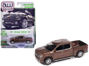 Autoworld 64532-AWSP215A - 2019 Chevrolet Silverado High Country Pickup Truck Oakwood Brown Metallic "Muscle Trucks" Series 1/64 Diecast Model Car by Auto World