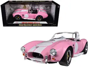 Shelby Collectibles SC114 - 1965 Shelby Cobra 427 S/C Pink with White Stripes with Printed Carroll Shelby Signature's on the Trunk 1/18 Diecast Model Car by Shelby Collectibles