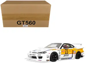 Gt Spirit GT560 - 2021 Nissan Silvia (S15) LB-Super Silhouette RHD (Right Hand Drive) #23 White with Yellow Stripes 1/18 Model Car by GT Spirit