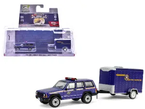 Greenlight 32315A - 1990 Dodge Ram D250 Pickup Truck "Philadelphia PA Police Department" White with Stripes and Utility Trailer "Hot Pursuit Hitch & Tow" Series 1 1/64 Diecast Model Cars by Greenlight