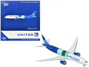 Geminijets GJ2333 - Boeing 787-9 Commercial Aircraft "United Airlines - The Future is SAF" (N24988) White and Blue with Stripes 1/400 Diecast Model Airplane by GeminiJets