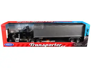 Welly 32663W-BK - Kenworth W900 Truck Black with Gray Container 1/32 Diecast Model by Welly