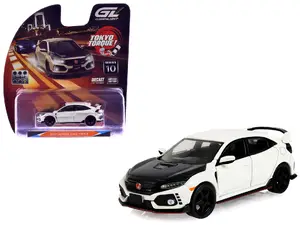 Greenlight 235110F - 2018 Honda Civic Type-R (FK8) RHD (Right Hand Drive) Championship White with Carbon Hood "Tokyo Torque" Series 10 1/64 Diecast Model Car by Greenlight
