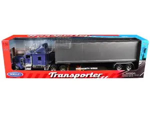 Welly 32663W-BL - Kenworth W900 Truck Blue with Gray Container 1/32 Diecast Model by Welly