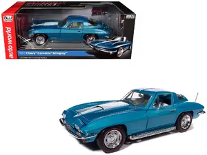 Autoworld AMM1376 - 1967 Chevrolet Corvette Stingray Light Blue Metallic with White Hood Stripe "American Muscle" Series 1/18 Diecast Model Car by Auto World