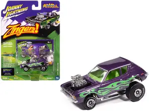 Johnny Lightning JLSF027-JLSP402B - 1971 AMC Gremlin Passion Purple Metallic with Green Flames and Interior "Zingers!" Series 1/64 Diecast Model Car by Johnny Lightning