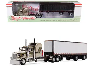 First Gear 69-2091 - Kenworth W900L with 60" Aerodyne Sleeper and 40' Vintage Trailer "Red's Favorites - Jason Sanders" Beige with Stripes 1/64 Diecast Model by DCP/First Gear