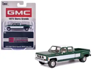 Ixo IA64006 - 1973 GMC Sierra Grande 3500 Crew Cab Dually Pickup Truck Green and White 1/64 Diecast Model by IXO Models