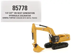 Diecast Masters 85778 - CAT Caterpillar 395 Next-Generation Hydraulic Excavator (Mass Excavator Version) Yellow with Additional Tools "High Line Series" 1/87 (HO) Diecast Model by Diecast Masters