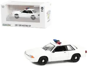 Greenlight GL43008L - 1987-1993 Ford Mustang SSP White Police Car with Light Bar "Hot Pursuit" "Hobby Exclusive" Series 1/64 Diecast Model Car by Greenlight