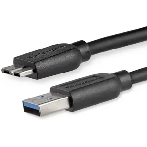 Startech STC USB3AUB2MS - .com 2m (6ft) Slim SuperSpeed USB 3.0 A to Micro B Cable - M/M - 6.56 ft USB/USB Micro-B Data Transfer Cable for Hard Drive, Card Reader, Video Capture Card, Notebook, PC - First End: 1 x 9-pin USB 3.0 Type A - Male - Second End: 1 x 10-pin Micro USB 3.0 Type B - Male - 5 Gbit/s - Shielding - Nickel Plated Connector - 26/32 AWG - Black - 1 Each